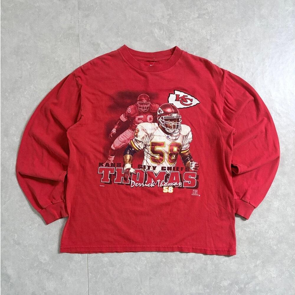 90s Vintage Kansas City Chiefs Derrick Thomas Red Long Sleeve Shirt -M
